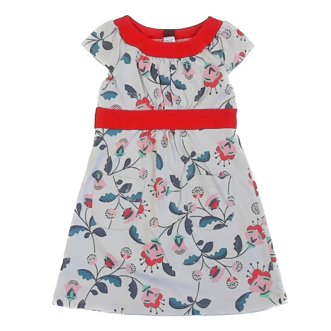 Tea Collection Girls Gray Red Floral | Short Sleeve Dress Size: 5T Gray Red Floral | Short Sleeve