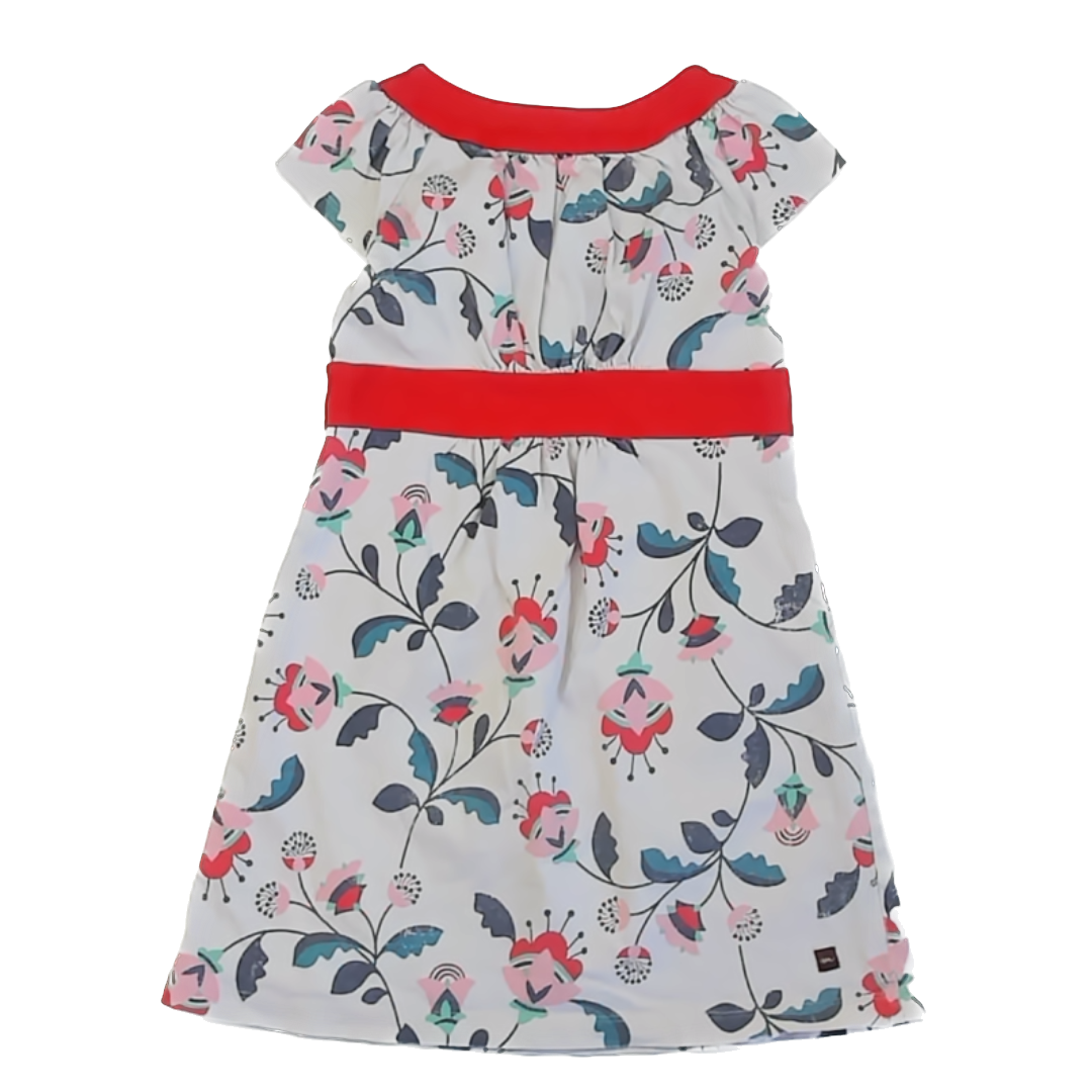 Tea Collection Girls Gray Red Floral | Short Sleeve Dress Size: 5T Gray Red Floral | Short Sleeve