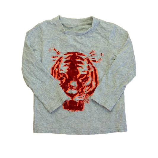 Rockets Of Awesome Boys Gray | Red Tiger Long Sleeve T-Shirt Size: Little Boy Gray | Red Tiger