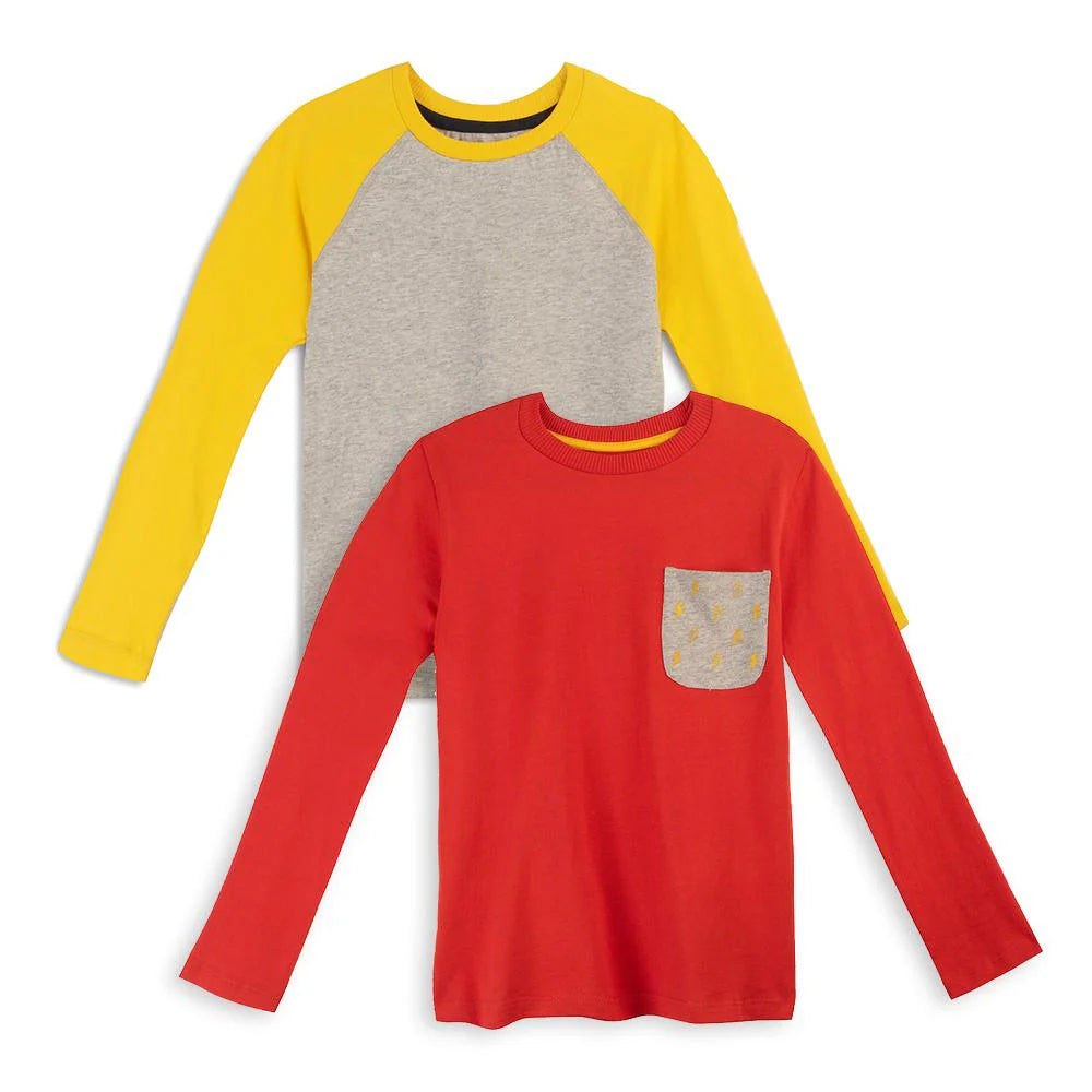 Mightly Boys Gray | Red | Yellow Long Sleeve T-Shirt Size: 6-14 Years Gray | Red | Yellow