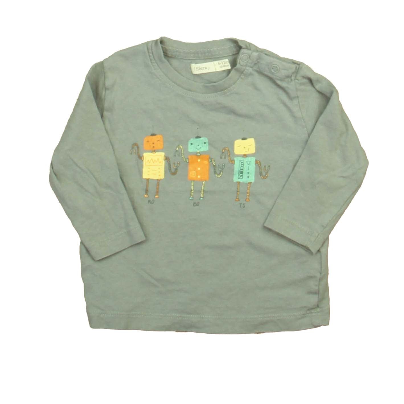 Sfera Boys Gray Robot Long Sleeve T-Shirt Size: 6-12 Months Gray Robot