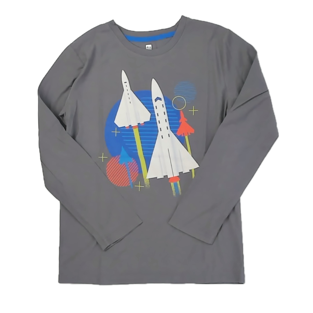 Tea Collection Boys Gray Rockets Long Sleeve T-Shirt Size: 14 Years Gray Rockets