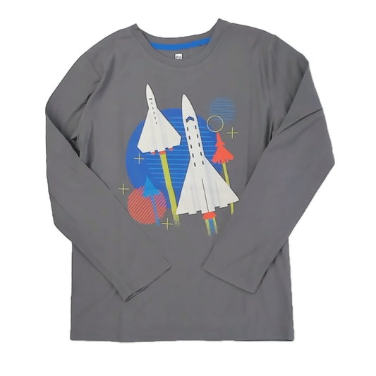 Tea Collection Boys Gray Rockets Long Sleeve T-Shirt Size: 14 Years Gray Rockets