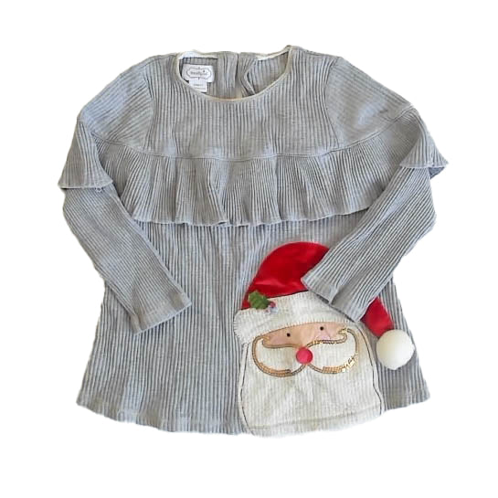 Mudpie Girls Gray Santa Long Sleeve Shirt Size: 2T Gray Santa