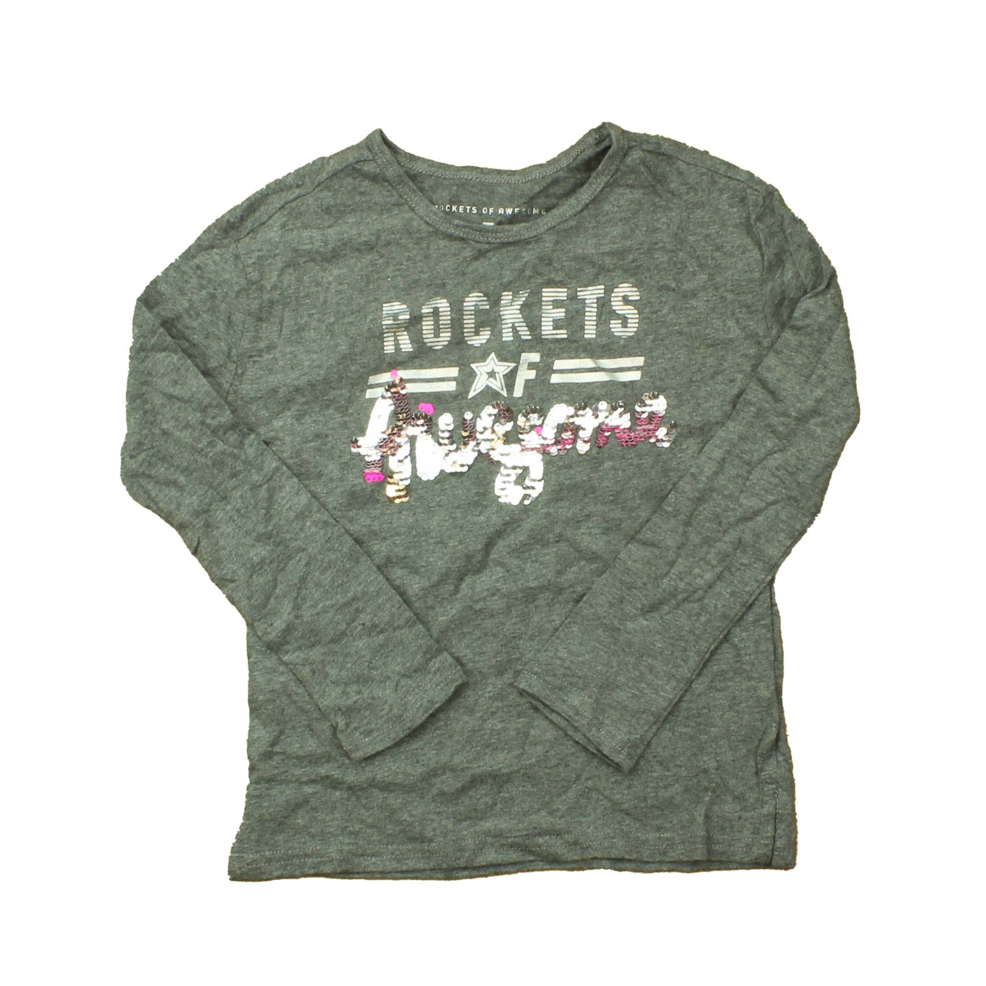 Rockets Of Awesome Girls Gray | Sequin Long Sleeve T-Shirt Size: 5T Gray | Sequin
