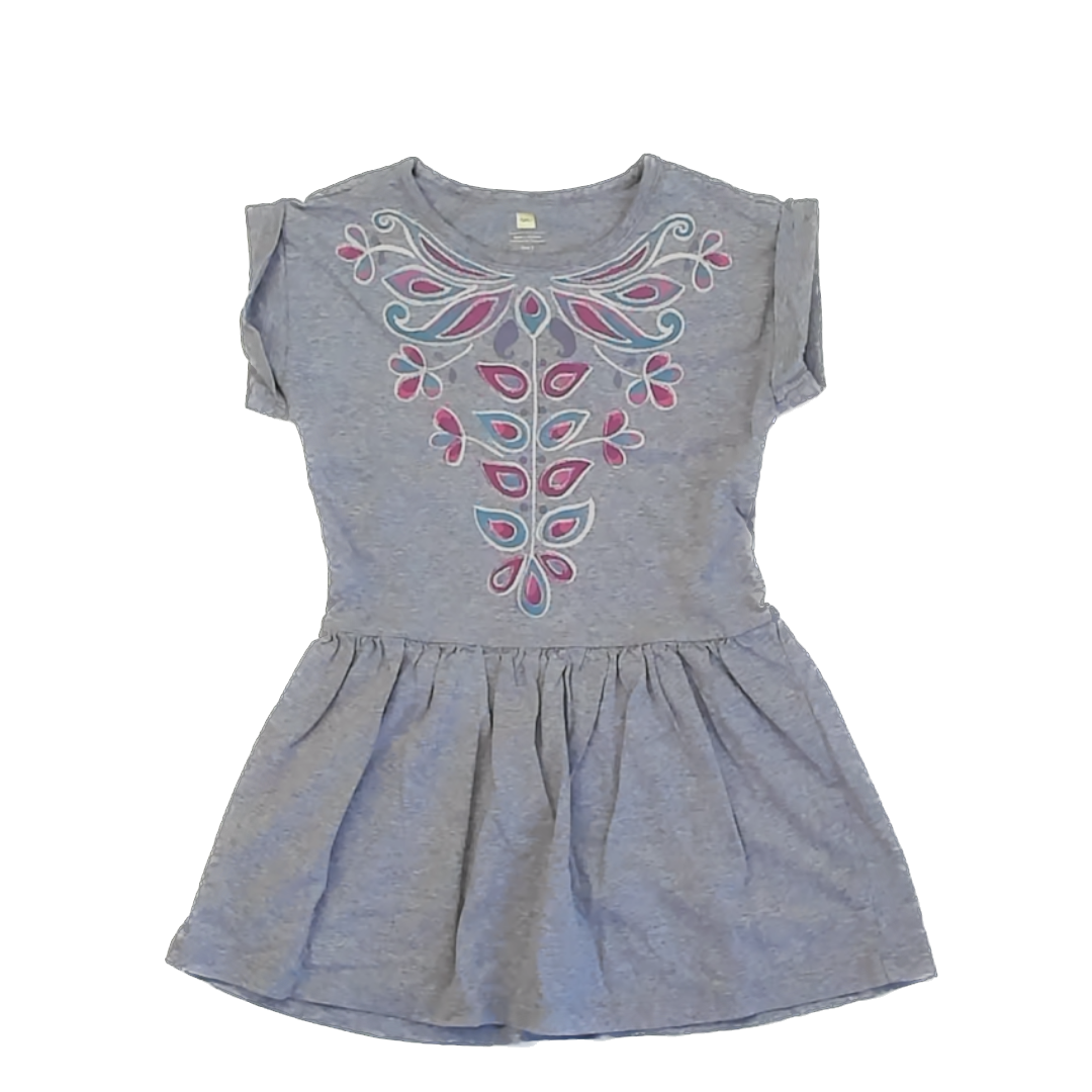Tea Collection Girls Gray | Short Sleeve Dress Size: 5T Gray | Short Sleeve