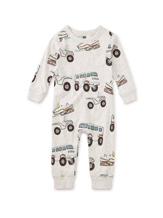 Tea Collection Boys Gray Snowmobiles Romper Size: 6-9 Months Gray Snowmobiles