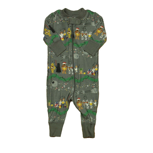 Hanna Andersson Boys Gray Star Wars Christmas 1-piece Non-footed Pajamas Size: 0-3 Months