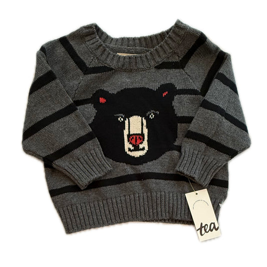 Tea Collection Boys Gray Stripe Bear Sweater Size: 6-9 Months Gray Stripe Bear