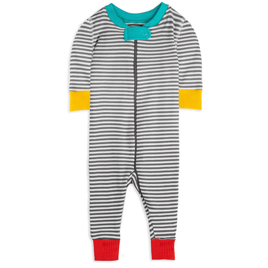 Mightly Boys Gray Stripe 1-piece Non-footed Pajamas Size: 9-12 Months Gray Stripe