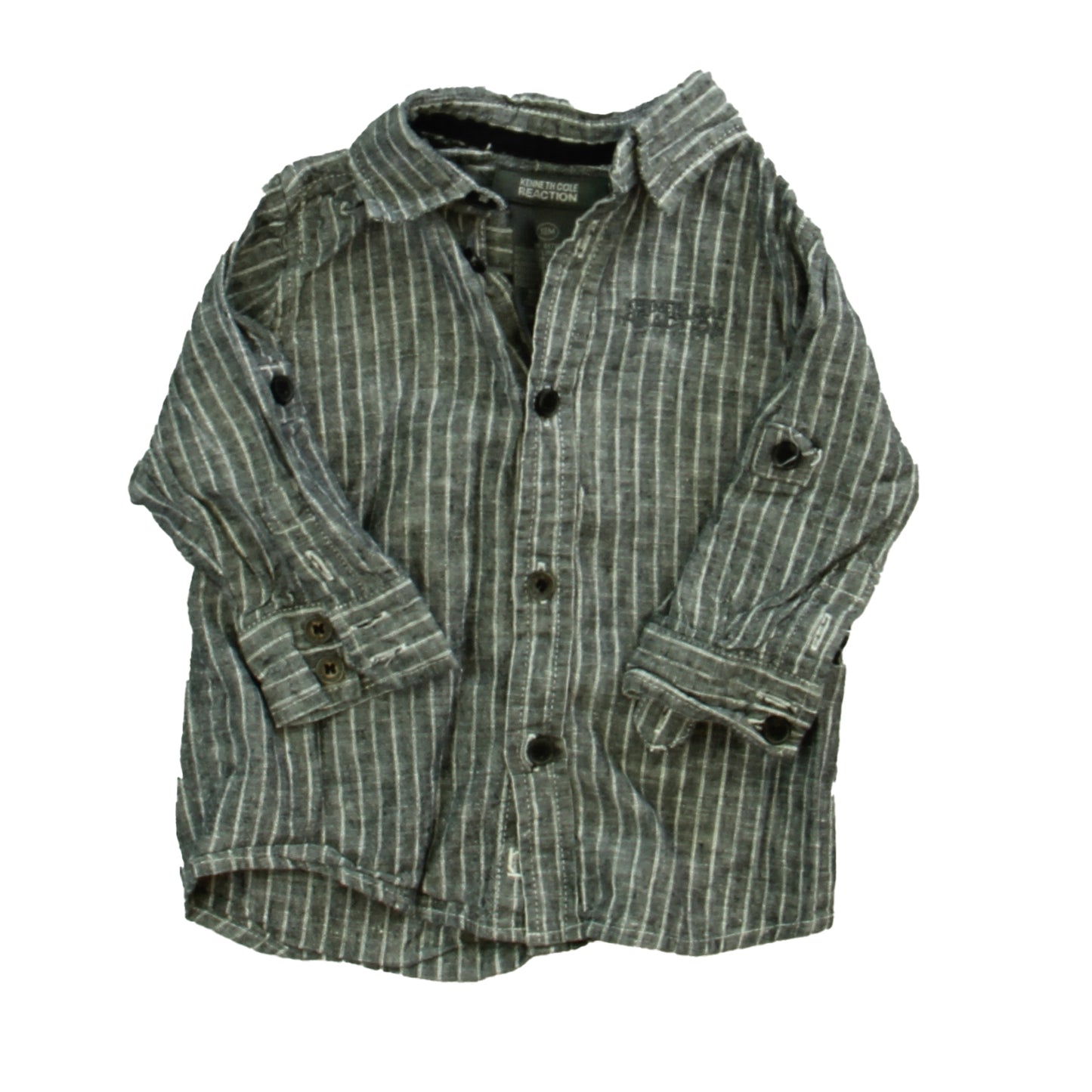 Kenneth Cole Boys Gray Stripe Button Down Long Sleeve Size: 18 Months Gray Stripe