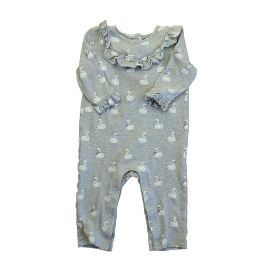 Janie and Jack Girls Gray Swans Long Sleeve Outfit Size: 6-12 Months