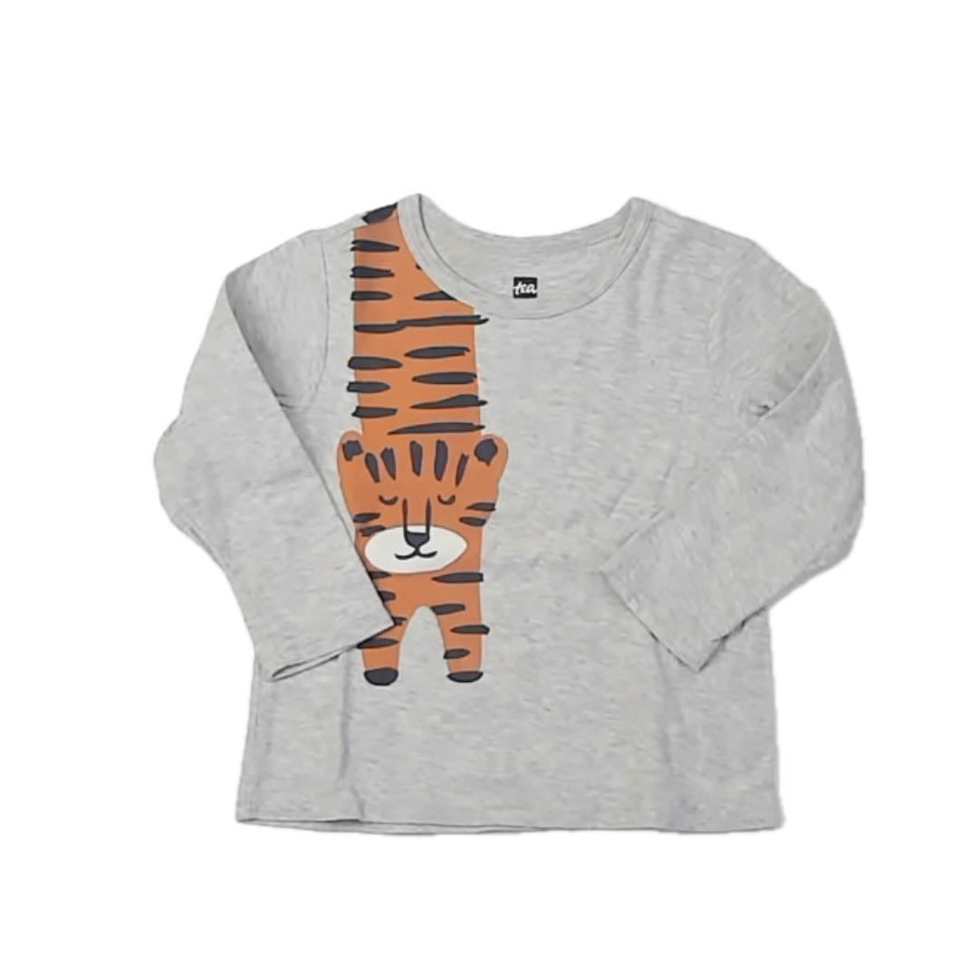 Tea Collection Boys Gray Tiger Long Sleeve T-Shirt Size: 12-18 Months Gray Tiger