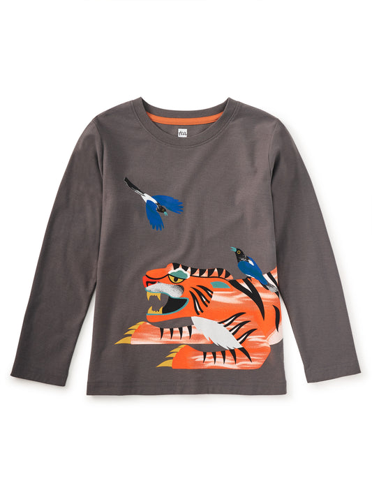 Tea Collection Boys Gray Tiger Long Sleeve T-Shirt Size: 5T Gray Tiger