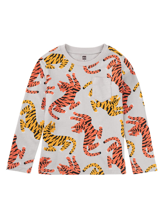 Tea Collection Boys Gray Tigers Long Sleeve T-Shirt Size: 5T Gray Tigers