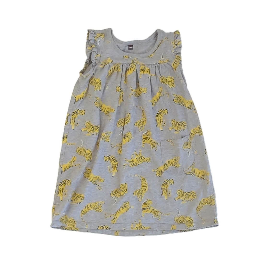 Tea Collection Girls Gray Tigers Dress Size: 5T Gray Tigers