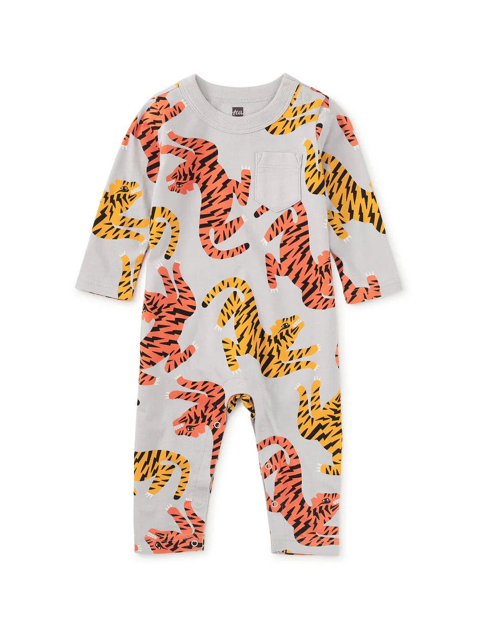 Tea Collection Boys Gray Tigers Romper Size: 6-9 Months Gray Tigers