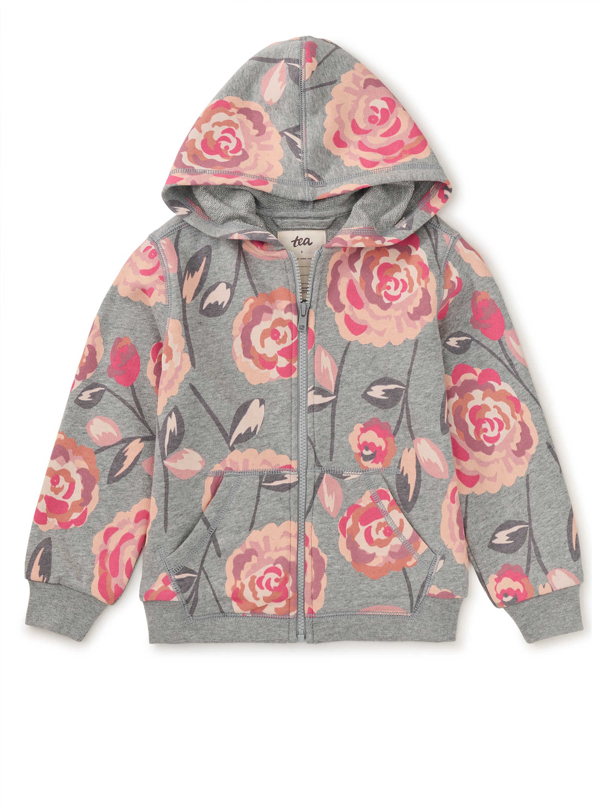 Tea Collection Girls Gray Turkish Rose Hoodie Size: 3-6 Months Gray Turkish Rose