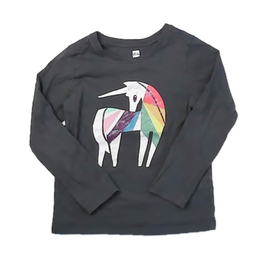 Tea Collection Girls Gray Unicorn Long Sleeve T-Shirt Size: 4T Gray Unicorn