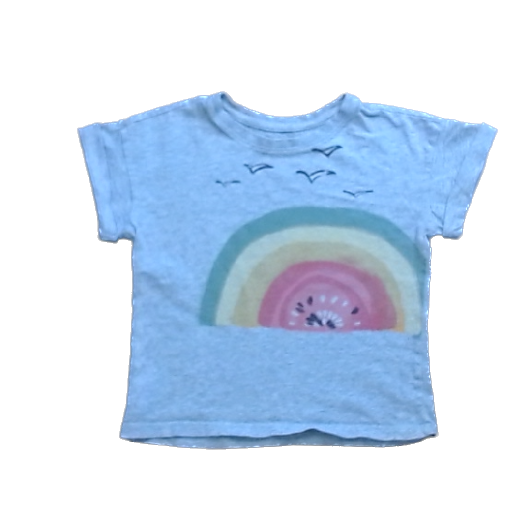 Tea Collection Girls Gray | Watermelon Rainbow Shirt Size: 3T Gray | Watermelon Rainbow