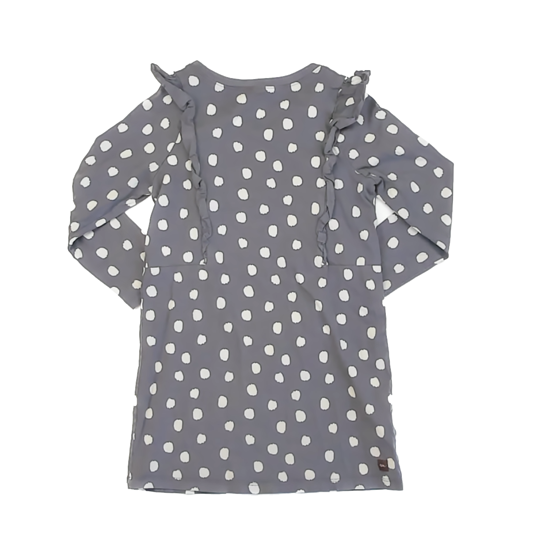 Tea Collection Girls Gray White Dots | Long Sleeve Dress Size: 7 Years Gray White Dots | Long Sleeve