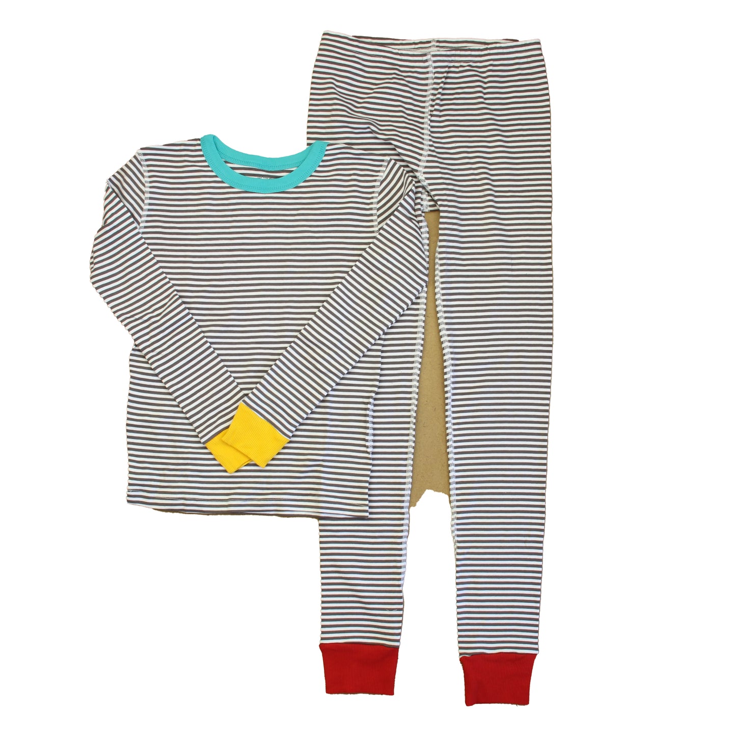 Mightly Unisex Gray | White Red Stripe 2-piece Pajamas Size: 6-14 Years Gray | White Red Stripe