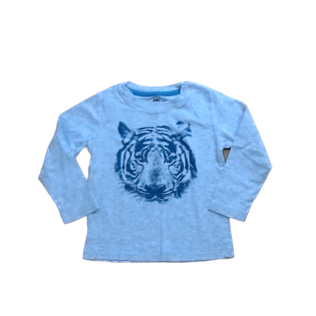 Tea Collection Boys Gray with Navy Tiger Long Sleeve Shirt Size: 3T Gray with Navy Tiger