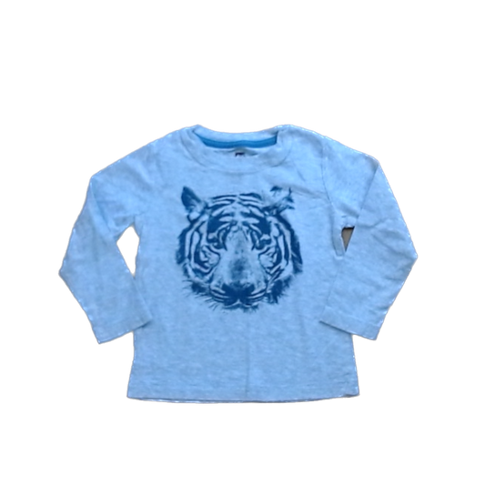 Tea Collection Boys Gray with Navy Tiger Long Sleeve Shirt Size: 3T Gray with Navy Tiger