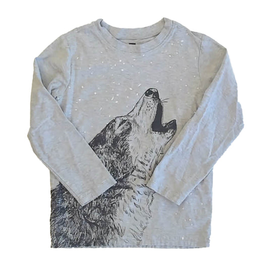 Tea Collection Boys Gray Wolf Long Sleeve T-Shirt Size: 5T Gray Wolf