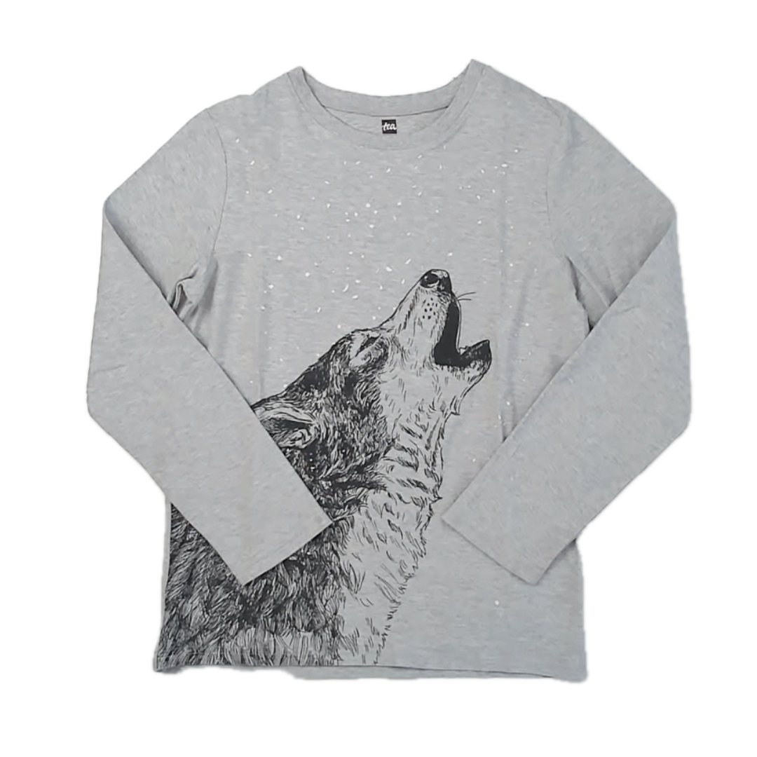 Tea Collection Boys Gray Wolf Long Sleeve T-Shirt Size: 14 Years Gray Wolf