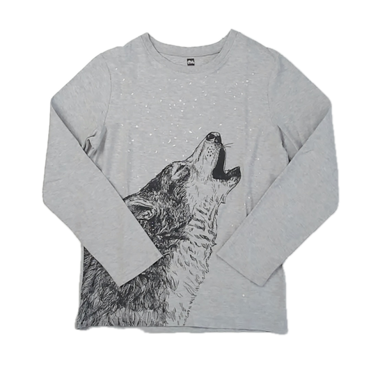 Tea Collection Boys Gray Wolf Long Sleeve T-Shirt Size: 14 Years Gray Wolf