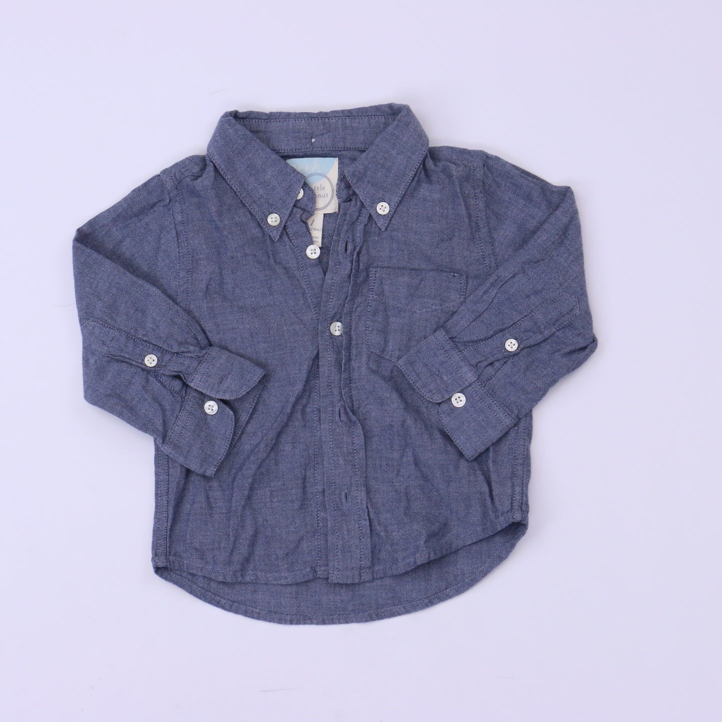 Peek Boys Gray Button Down Long Sleeve Size: 12-18 Months Gray