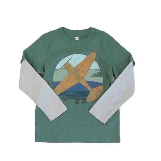 Tea Collection Boys Green Airplane Long Sleeve T-Shirt Size: 8 Years Green Airplane
