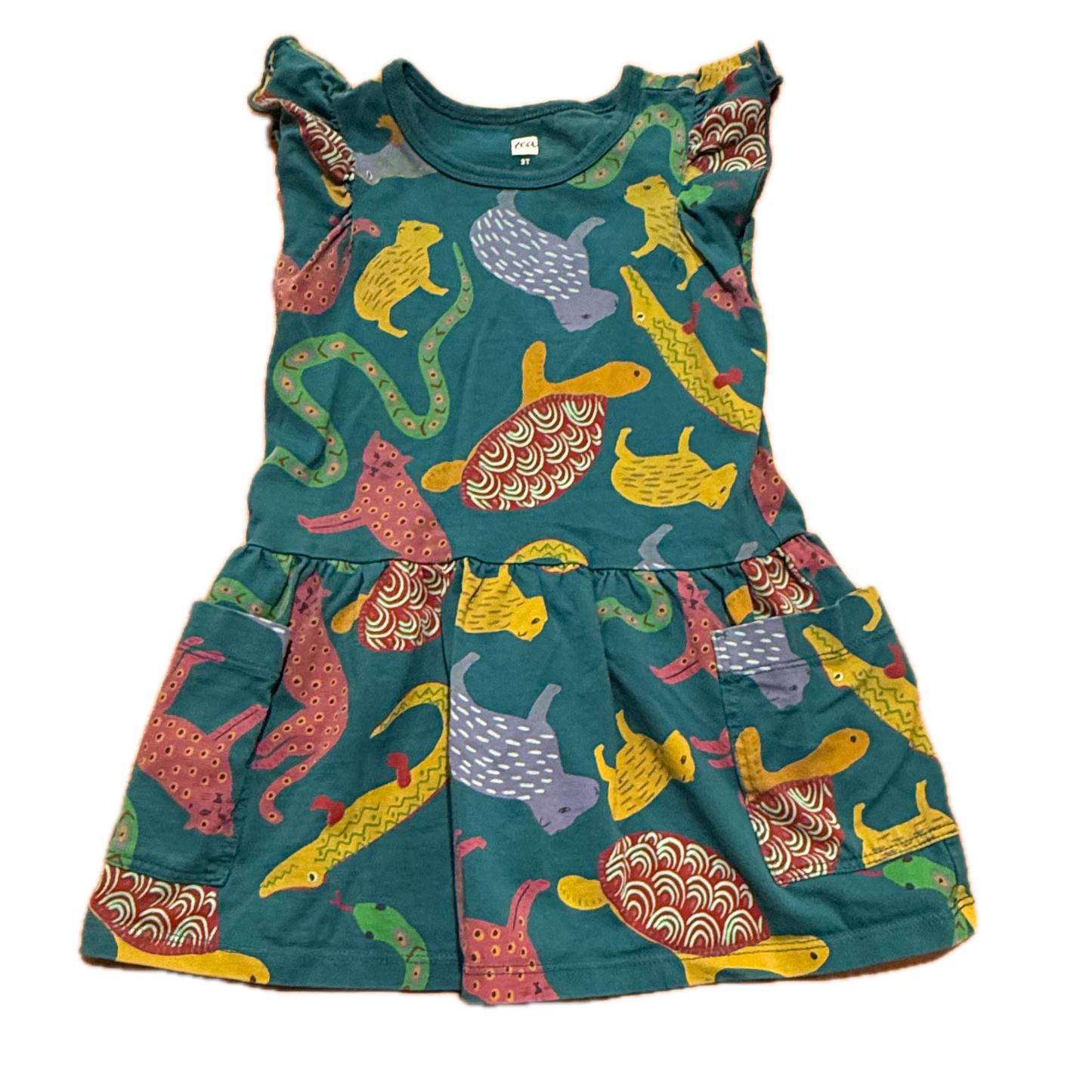 Tea Collection Girls Green Animals Dress Size: 2T Green Animals
