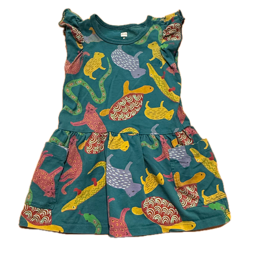 Tea Collection Girls Green Animals Dress Size: 2T Green Animals