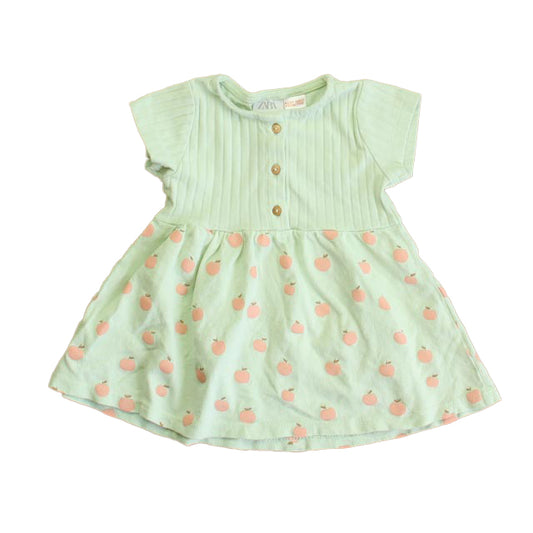 Zara Girls Green Apples Dress Size: 6-9 Months