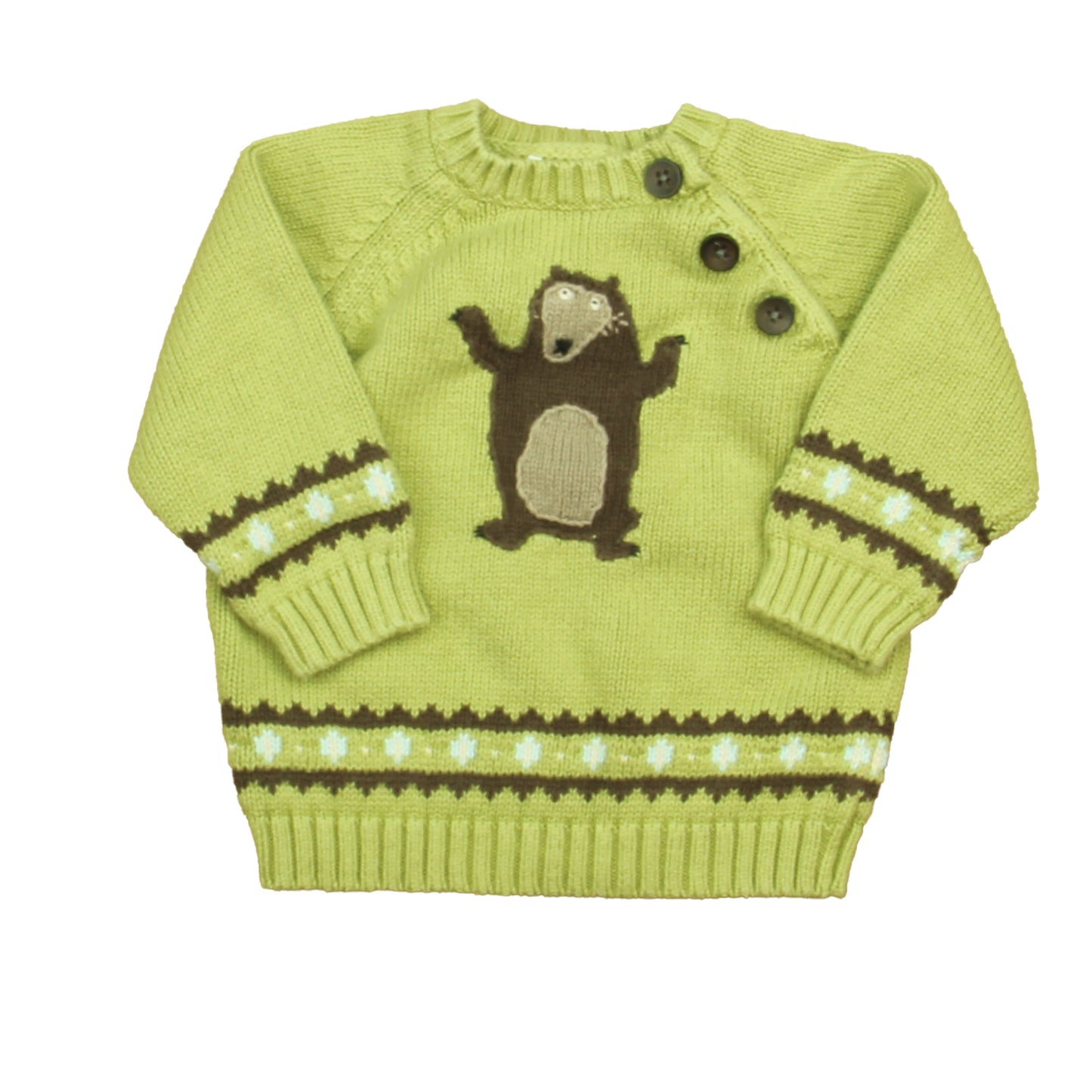 Janie and Jack Boys Green Bear Sweater Size: 6-12 Months Green Bear