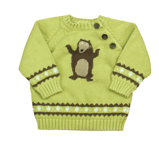 Janie and Jack Boys Green Bear Sweater Size: 6-12 Months Green Bear