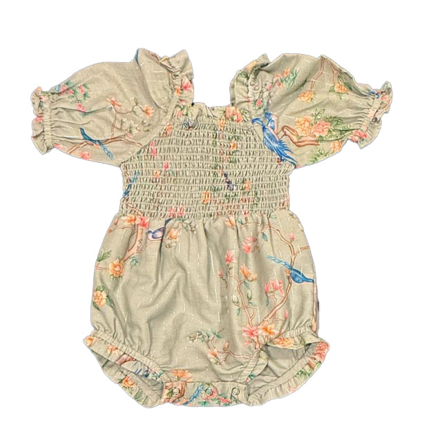 Jessakae Girls Green Birds Romper Size: 9-12 Months