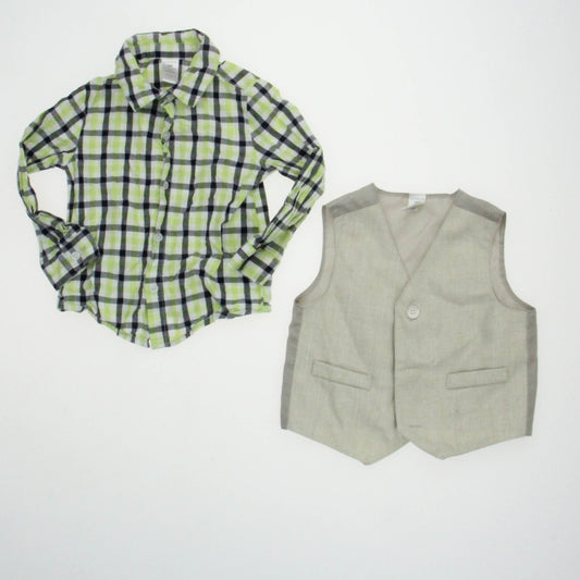 George Boys Green | Black | Beige Button Down Long Sleeve Size: 24 Months Green | Black | Beige