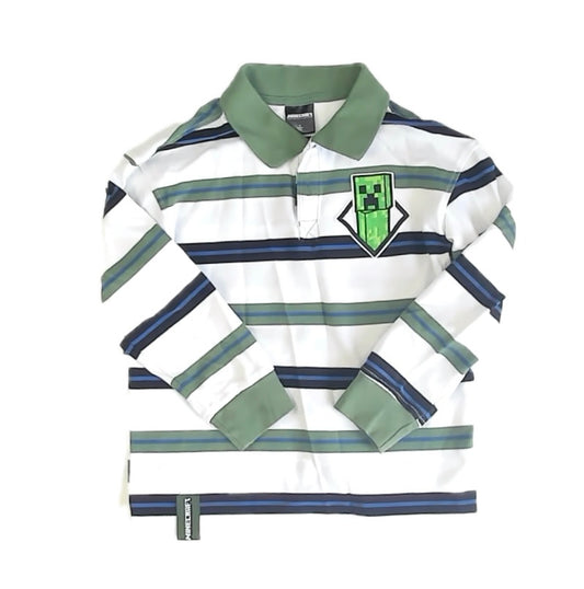 Minecraft Boys Green | Black Stripe Rugby Shirt Size: 5T Green | Black Stripe