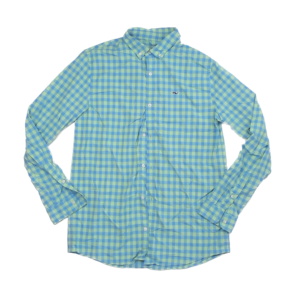 Vineyard Vines Boys Green | Blue Check Button Down Long Sleeve Size: 18 Years Green | Blue Check