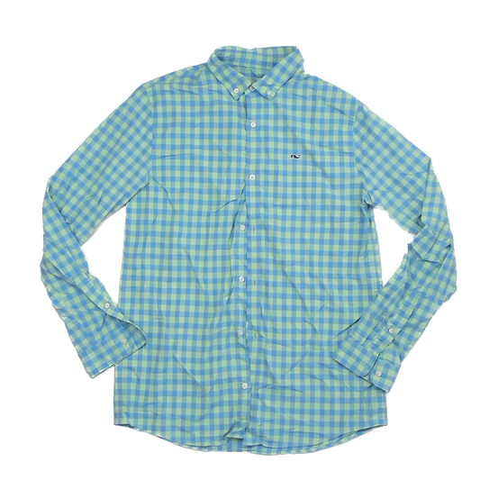 Vineyard Vines Boys Green | Blue Check Button Down Long Sleeve Size: 18 Years Green | Blue Check