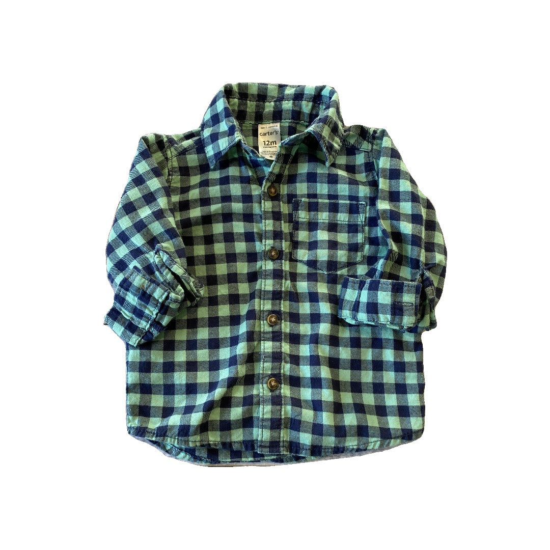 Carters Boys green | Blue | Check Long Sleeve Shirt Size: 12 months green | Blue | Check