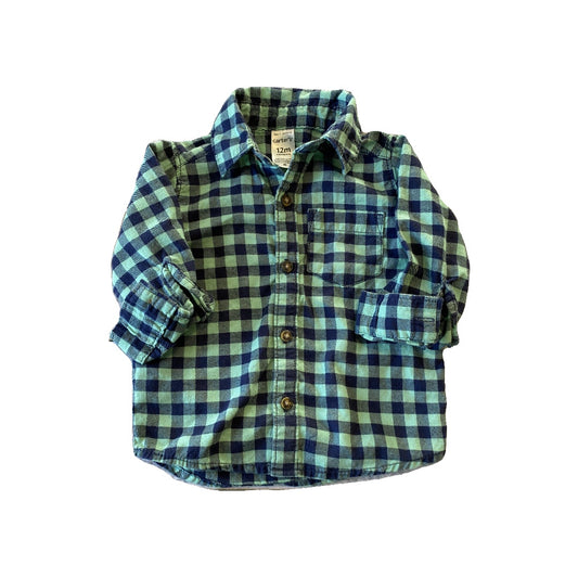 Carters Boys green | Blue | Check Long Sleeve Shirt Size: 12 months green | Blue | Check