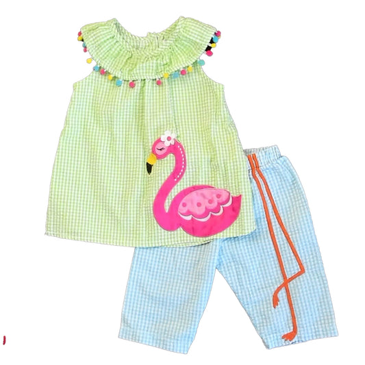 Rare Editions Girls Green | Blue Flamingo Apparel Sets Size: 24 Months Green | Blue Flamingo