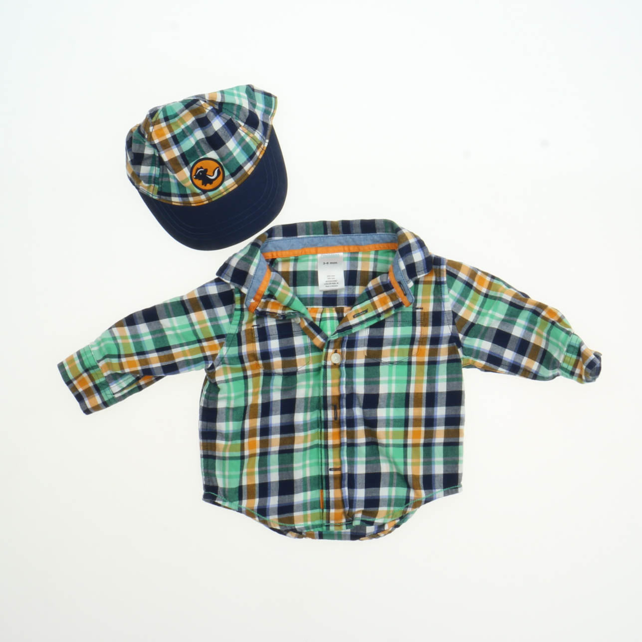 Gymboree Boys Green| Blue | Orange | Plaid Button Down Long Sleeve Size: 3-6M Green| Blue | Orange | Plaid