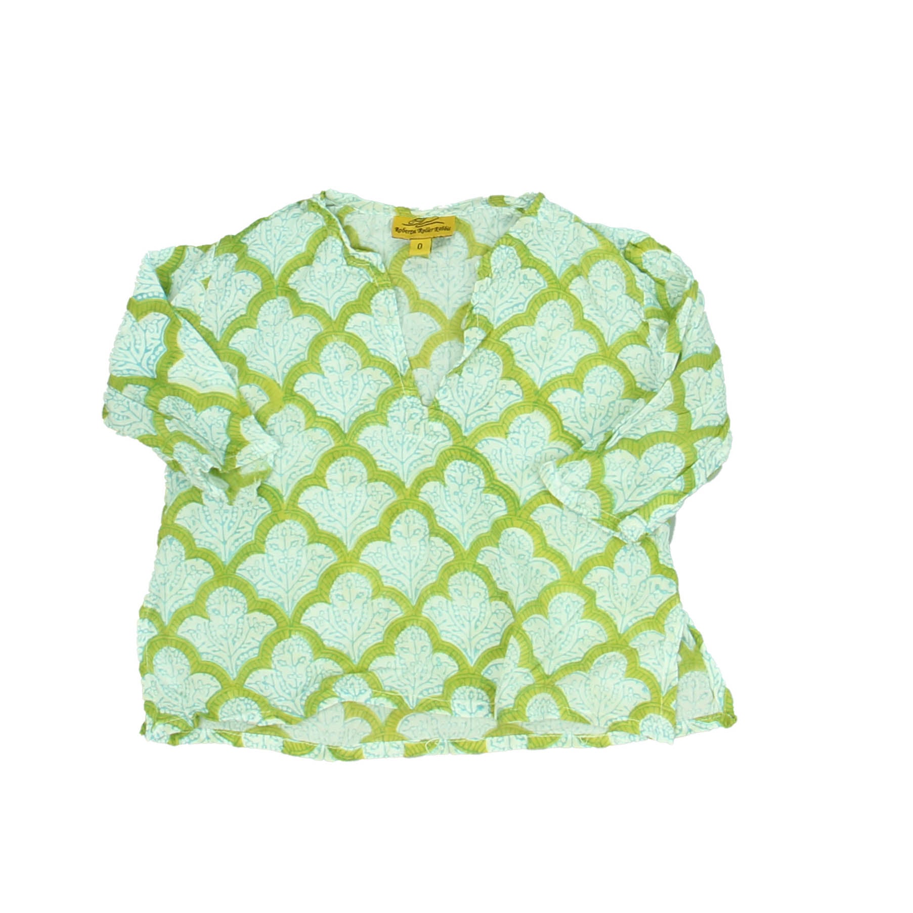 Roberta Roller Rabbit Girls Green | Blue | Pattern Long Sleeve Shirt Size: 0-6 Months Green | Blue | Pattern
