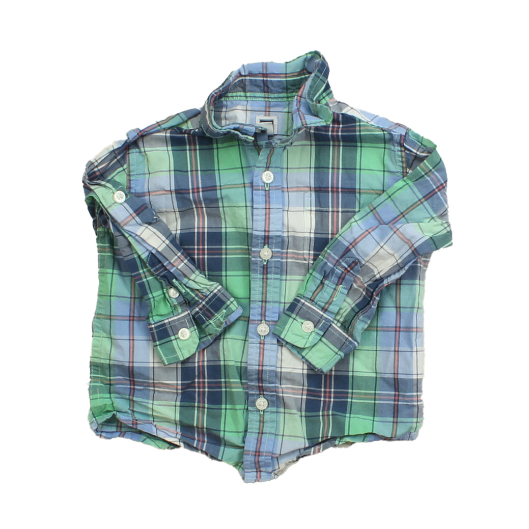 Janie and Jack Boys Green | Blue | Plaid Button Down Long Sleeve Size: 12-18 Months Green | Blue | Plaid