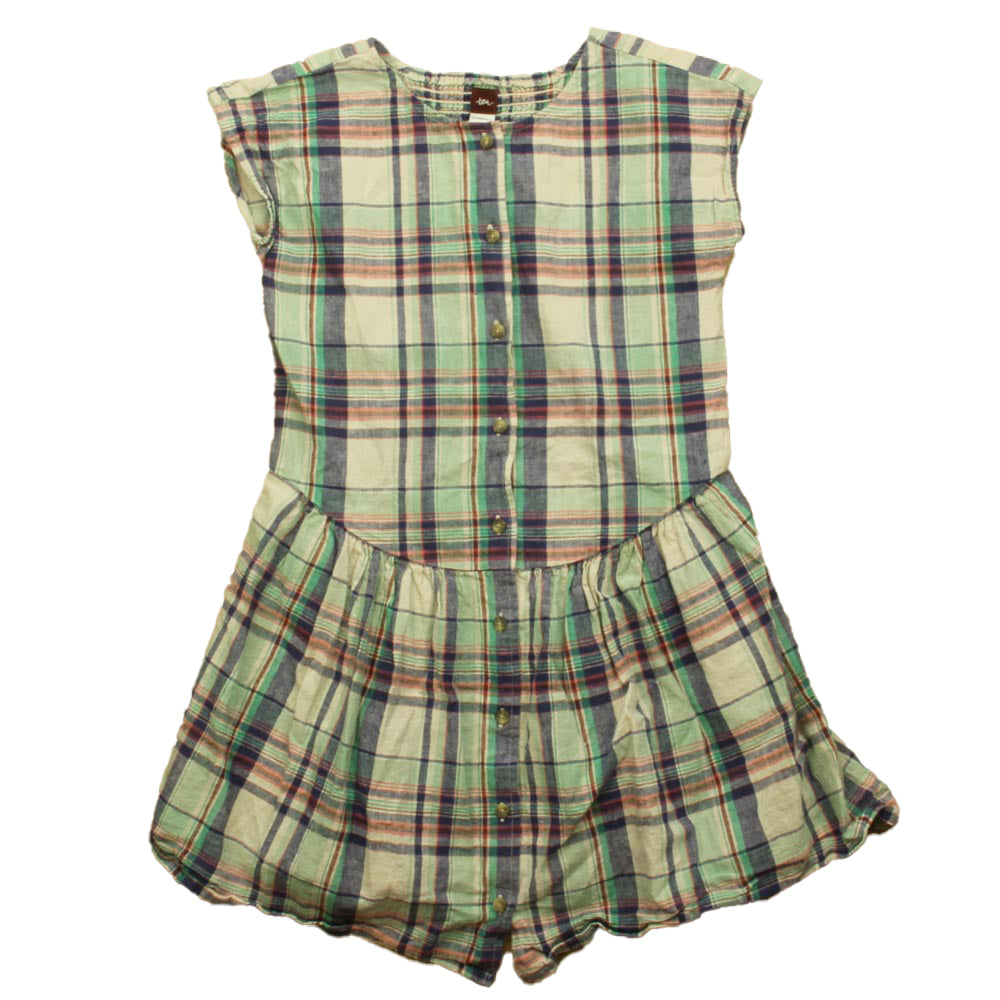 Tea Collection Girls Green | Blue Plaid Dress Size: 10 Years Green | Blue Plaid